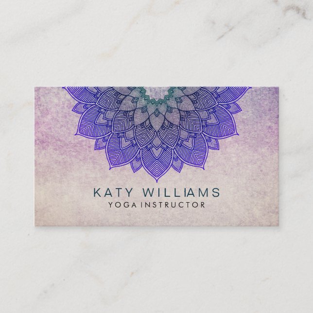 Carte De Visite Professeur de Yoga violet Aquarelle de Lotus (Devant)
