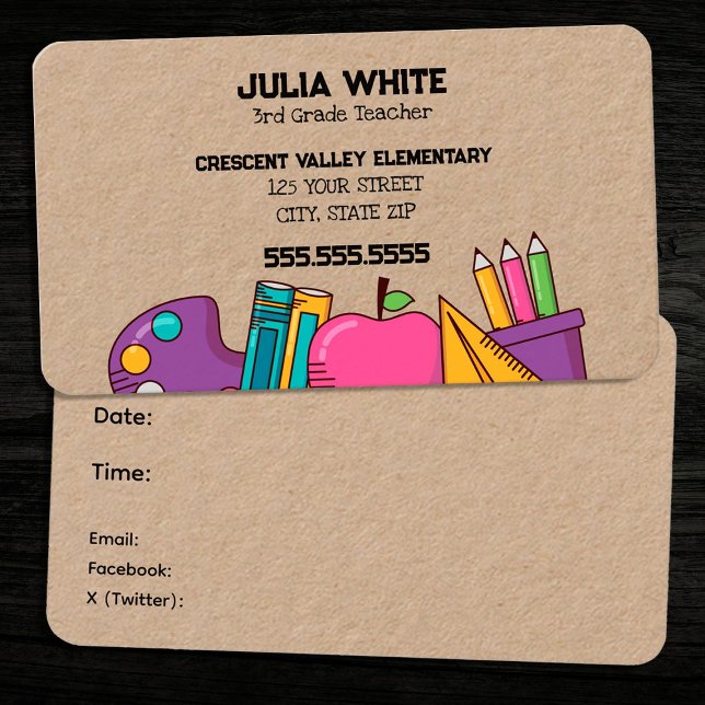 Carte De Visite Professeur d'école PTA (School Teacher PTA Business Cards)
