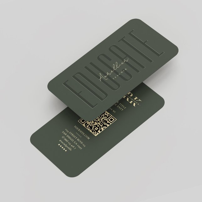 Carte De Visite Professeur moderne Monogram Vert foncé Or (Modern Teacher Professor Monogram Dark Green Gold Business Card
)