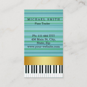 Carte De Visite Professeur personnalisé de Piano Stripe d'or perso