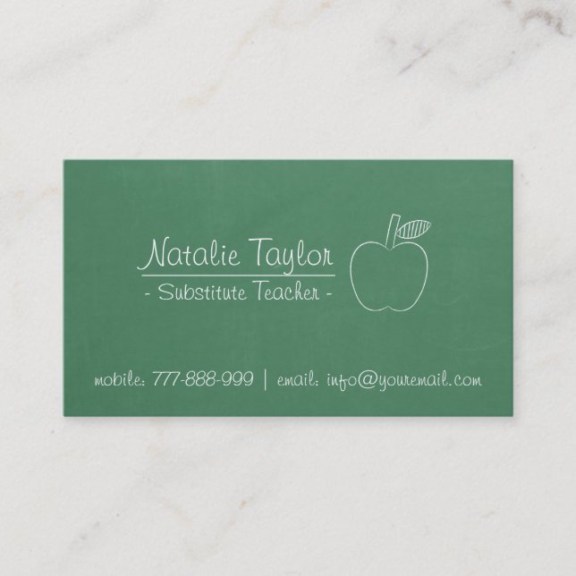 Carte De Visite Professeur remplaçant tuteur tableau vert pomme (Devant)