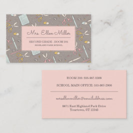 Carte De Visite Professeur | Sketch féminin Pink/Taupe School