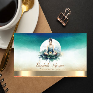 Carte De Visite Professeure de yoga élégante Fille Lotus Bleu