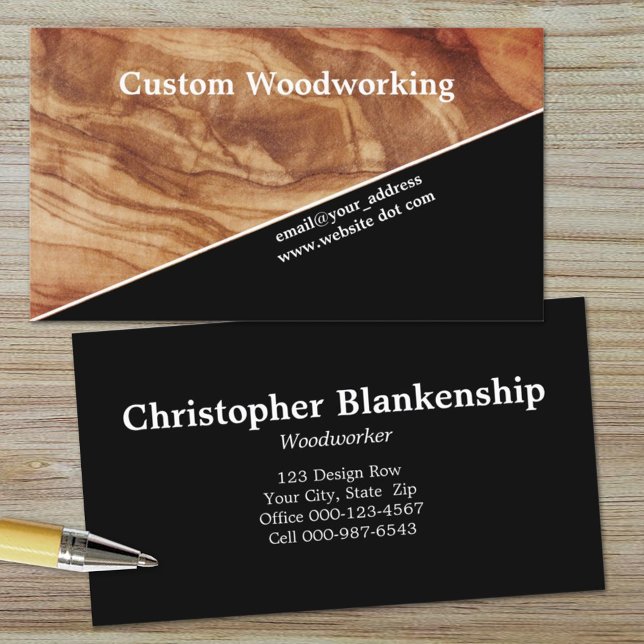 Carte De Visite Profession de menuiserie en bois finie en diagonal (Get your information out there on this double sleek diagonal wood business card template. )