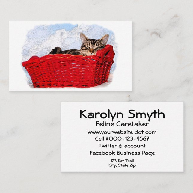 Carte De Visite Profession de soins aux animaux Sommeil Kitten Rou (Devant / Derrière)