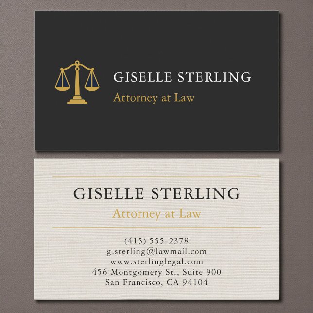 Carte De Visite Professional Attorney Law Firm Linen Gold (Créateur téléchargé)