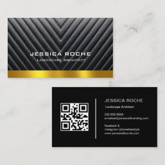 Carte De Visite Professional Black & Gold Landscape Architect QR 