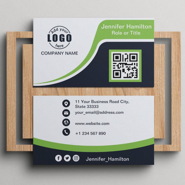Carte De Visite Professional Black Green ajoutez votre logo QR Cod (Créateur téléchargé)