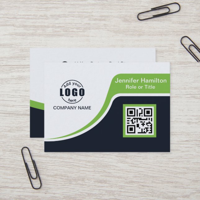 Carte De Visite Professional Black Green ajoutez votre logo QR Cod (Devant/Arrière en situation)