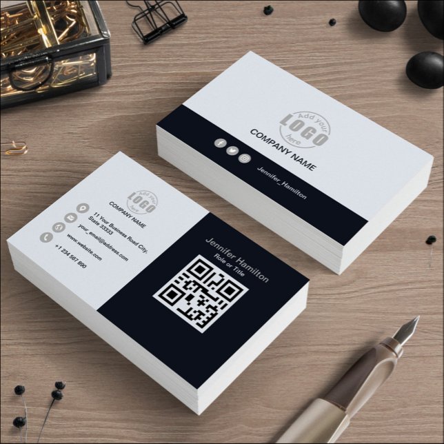 Carte De Visite Professional Black Grey ajoutez votre logo QR Code (Créateur téléchargé)