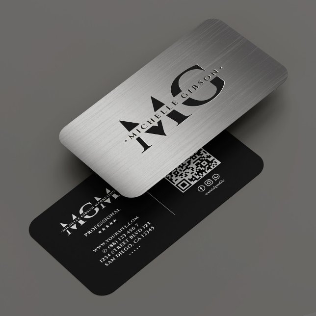 Carte De Visite Professional Black Grey Monogram Initials (Professional Black Grey Monogram Initials Business Card
)
