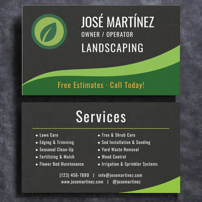 Carte De Visite Professional Black Linen Landscaping Lawn Care (Créateur téléchargé)