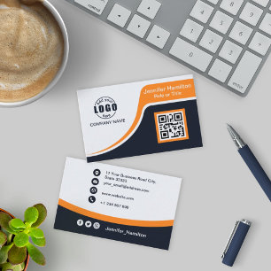 Carte De Visite Professional Black Orange ajoutez votre logo QR Co