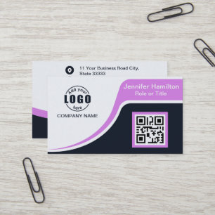 Carte De Visite Professional Black Purple ajoutez votre logo QR Co