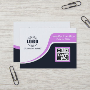 Carte De Visite Professional Black Purple ajoutez votre logo QR Co