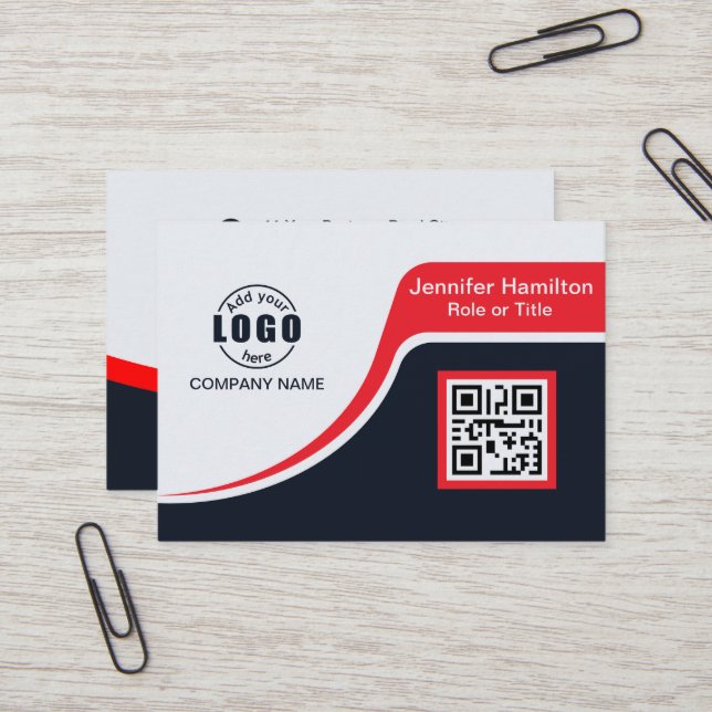 Carte De Visite Professional Black Red ajoutez votre logo QR Code  (Devant/Arrière en situation)