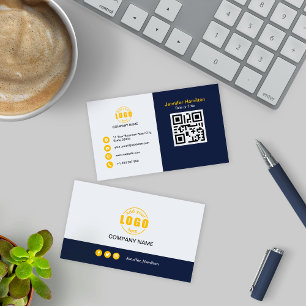 Carte De Visite Professional Blue Yellow ajoutez votre logo QR Cod
