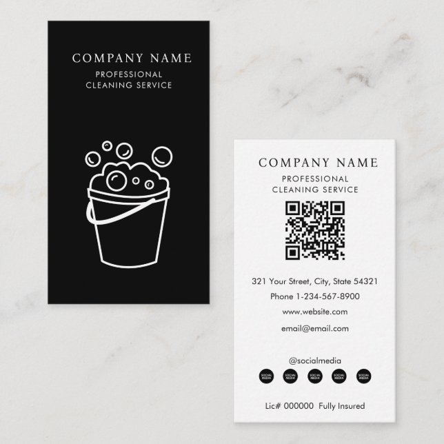 Carte De Visite Professional Cleaning Services Logo Modern Black (Devant / Derrière)