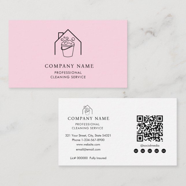 Carte De Visite Professional Cleaning Services Logo Modern Pink (Devant / Derrière)