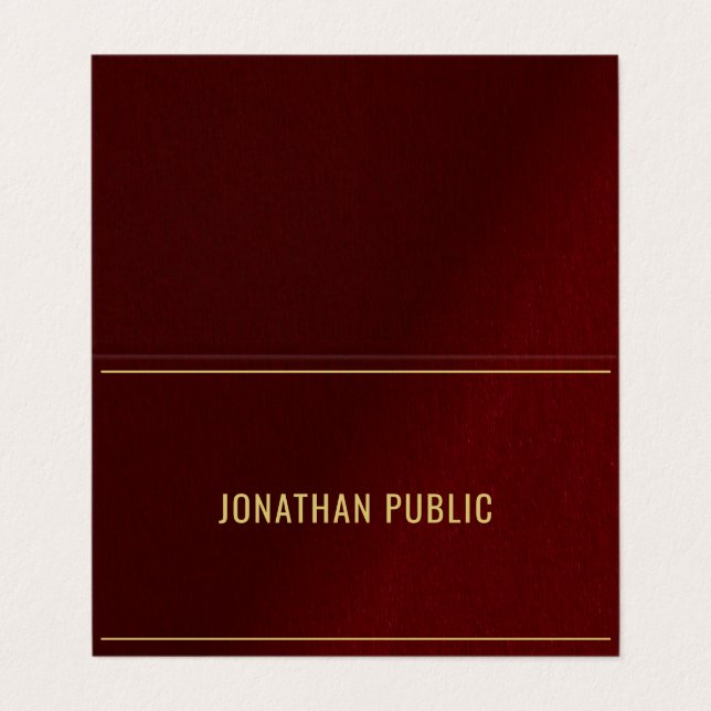 Carte De Visite Professional Elegant Folded Bordeaux And Gold (Extérieur déplié)