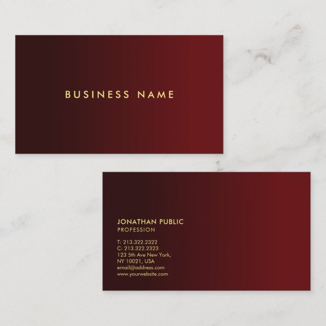 Carte De Visite Professional Elegant Modern Red And Gold Template (Devant / Derrière)