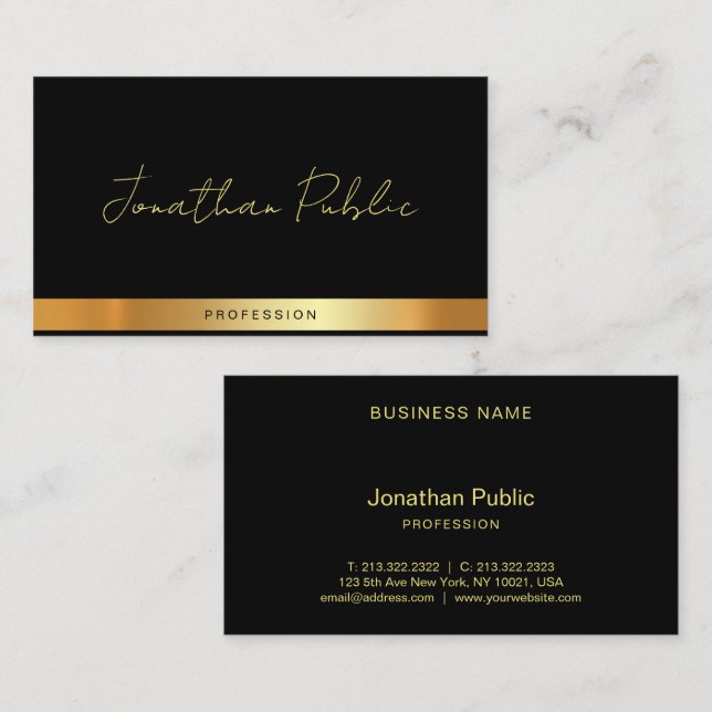Carte De Visite Professional Elegant Typography Name Black Gold (Devant / Derrière)