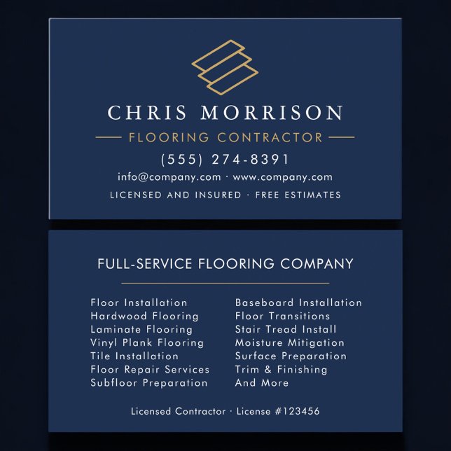 Carte De Visite Professional Flooring Service Wood Tile Contractor (Créateur téléchargé)