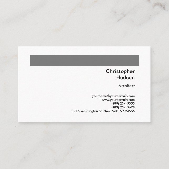 Carte De Visite Professional Grey Blanc Simple Plain Architect (Devant)
