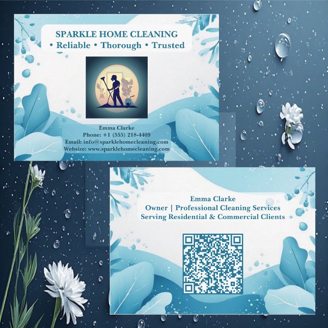 Carte De Visite Professional Home Cleaning Services Logo QR Code (Professional Home Cleaning Services Logo QR Code Business Card)