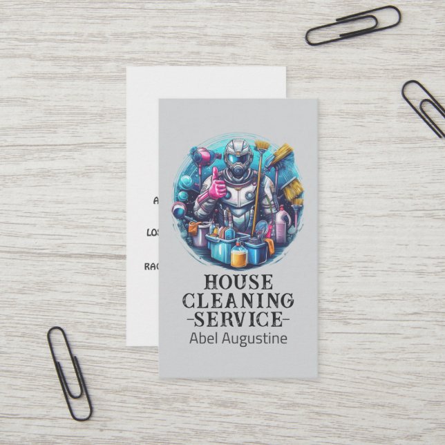 Carte De Visite Professional House Cleaning Service Housekeeping (Devant/Arrière en situation)