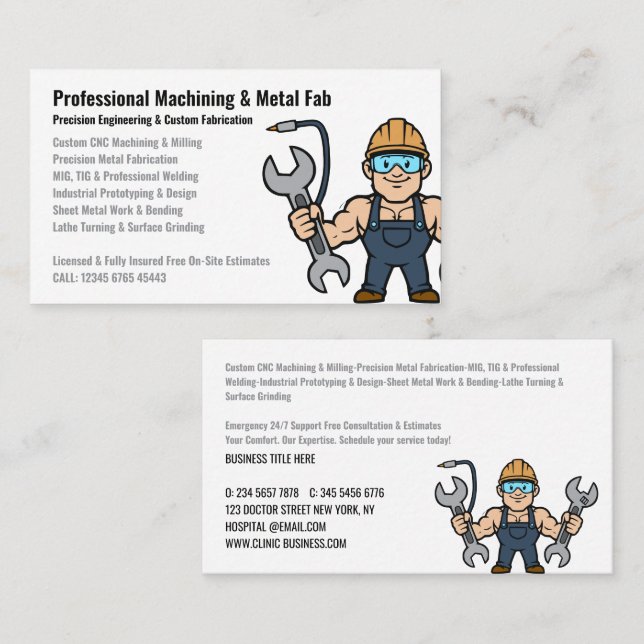 Carte De Visite Professional Machining & Metal Fabrication Service (Devant / Derrière)