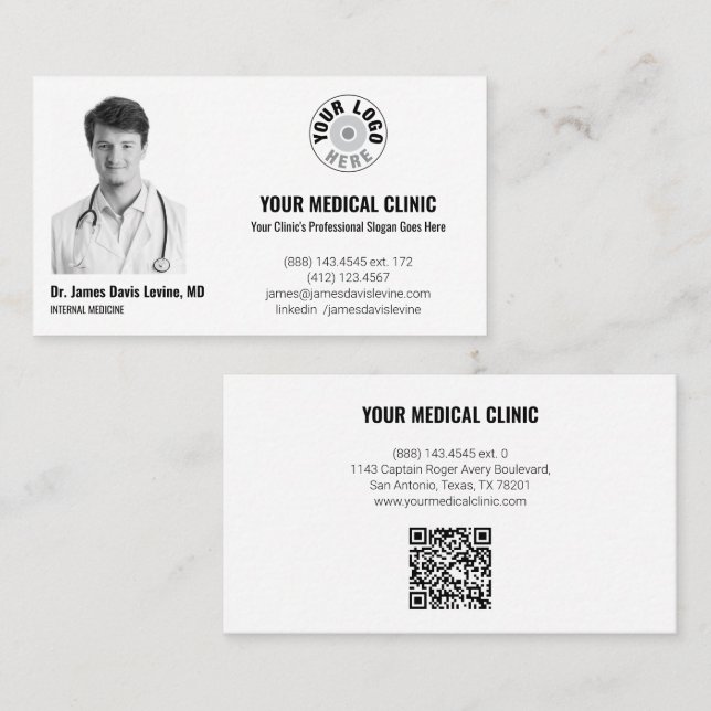 Carte De Visite Professional Medical Doctor Photo & Logo, QR Code  (Devant / Derrière)