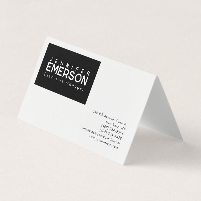 Carte De Visite Professional minimalist modern plain black white (Devant)