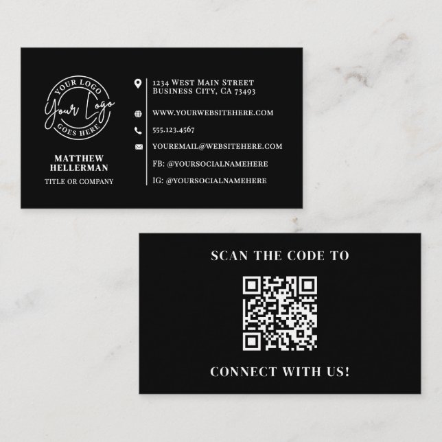 Carte De Visite Professional Minimalist QR Code Logo Black (Devant / Derrière)