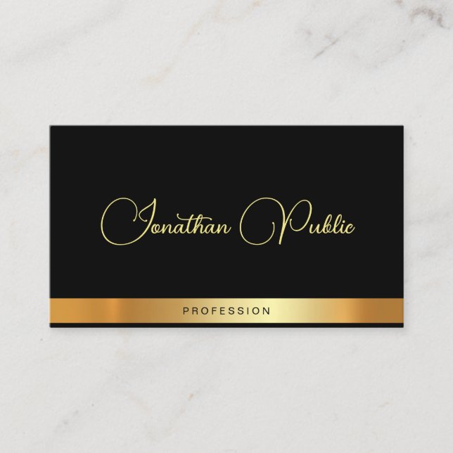 Carte De Visite Professional Modern Elegant Script Name Black Gold (Devant)
