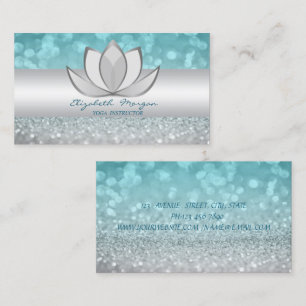 Carte De Visite Professional Moderne Glittery Bokeh Silver Lotus