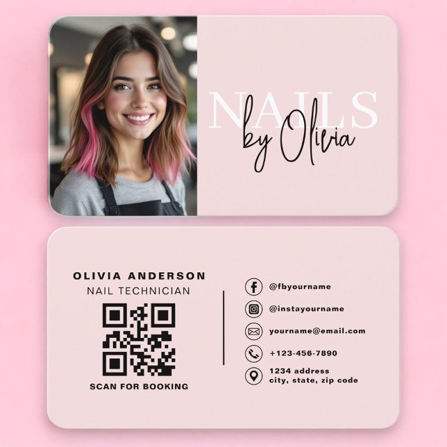 Carte De Visite Professional Nail Artist Photo QR Code (Créateur téléchargé)