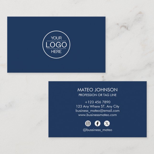 Carte De Visite Professional Navi Blue Add your Logo (Devant / Derrière)