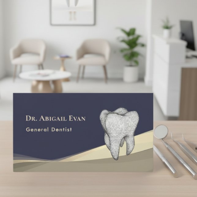 Carte De Visite Professional Navy Blue Gold 3D Tooth Icon Dentist (Professional Navy Blue Gold 3D Tooth Icon Dentist Business Card)