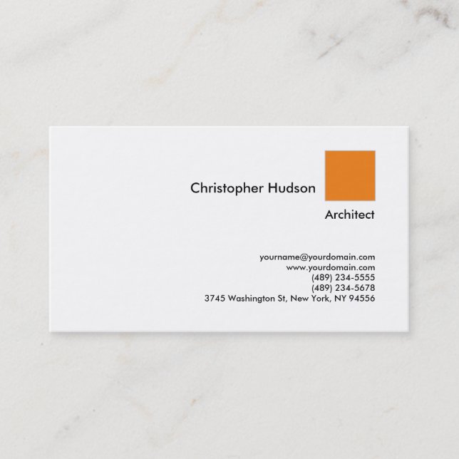 Carte De Visite Professional Orange White Simple Plain Architect (Devant)