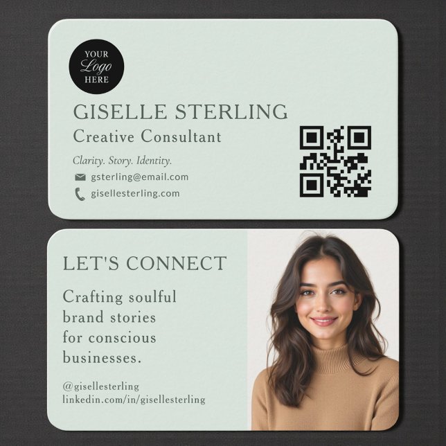 Carte De Visite Professional Photo Logo Sage Green (Créateur téléchargé)
