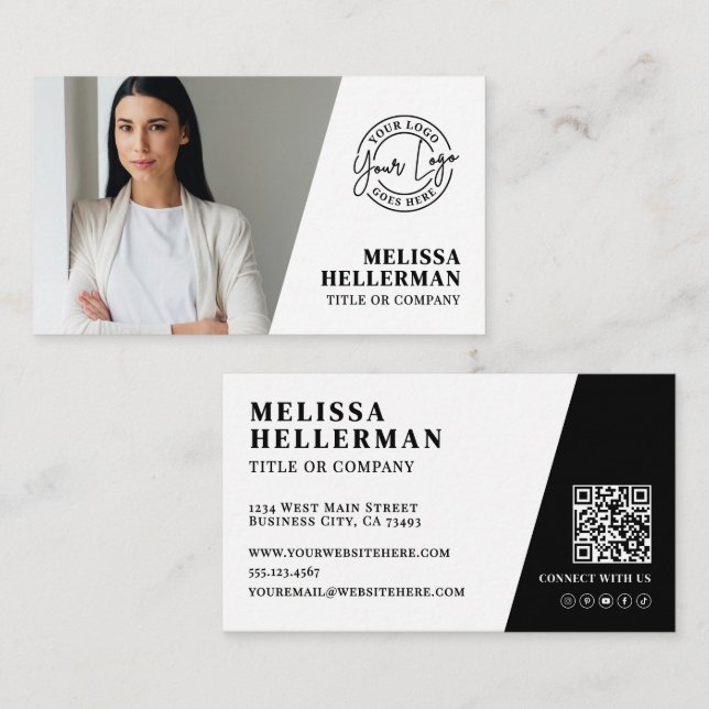 Carte De Visite Professional Photo QR Code Company Your Logo (Devant / Derrière)
