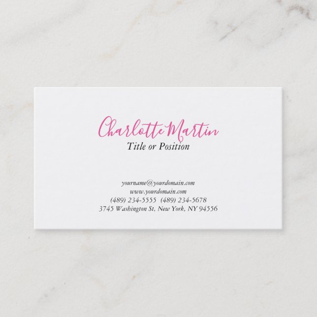 Carte De Visite Professional Pink White Manager Consultant Chief (Devant)