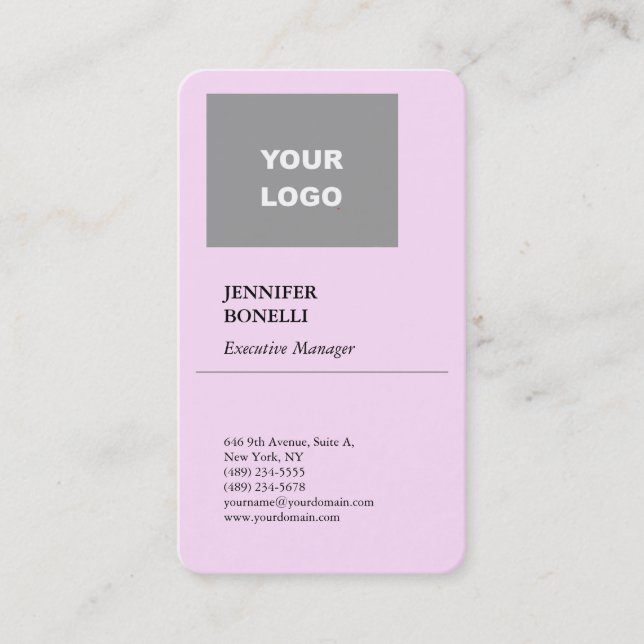 Carte De Visite Professional plain minimalist rose AJOUTER VOTRE L (Devant)