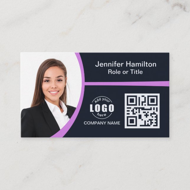 Carte De Visite Professional Purple ajoutez votre logo QR Code Pho (Devant)