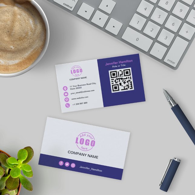 Carte De Visite Professional Purple Purple ajoutez votre logo QR C (Créateur téléchargé)