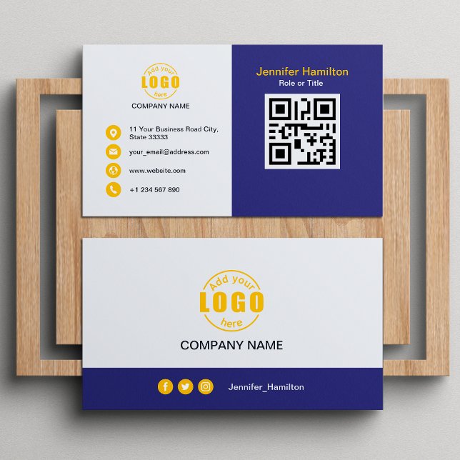Carte De Visite Professional Purple Yellow ajoutez votre logo QR C (Créateur téléchargé)