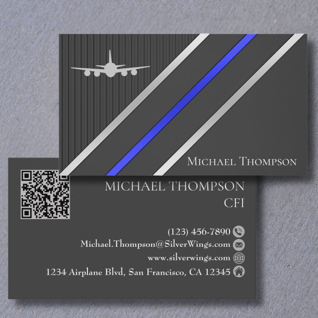 Carte De Visite Professional QR Code Pilot Stylish Aviation (Créateur téléchargé)