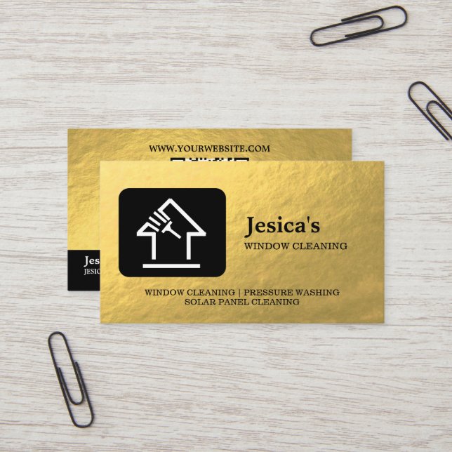 Carte De Visite Professional QR Code Washing Power Window Cleaning (Devant/Arrière en situation)
