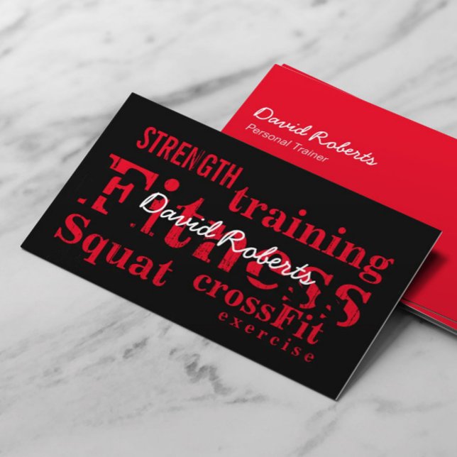 Carte De Visite Professional Red Fitness Words Personal Trainer (Créateur téléchargé)